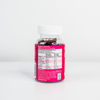Collagen Gummies nutrition information displayed on a bottle label