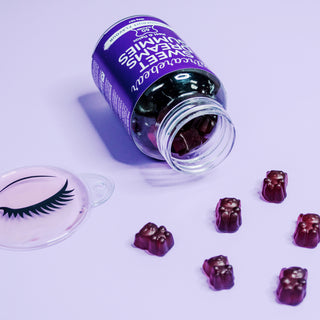 Haircarebear Sweet Dreams Gummies advertised as sugar-free sleep aids with natural ingredients