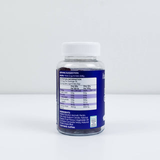 Haircarebear Sweet Dreams Gummies featuring a serving suggestion, detailed nutrition information, and a list of ingredients